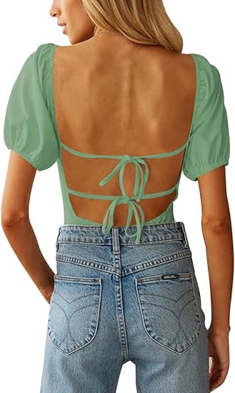 Sexy Sexy Backless Puff Sleeve Tie Body Body